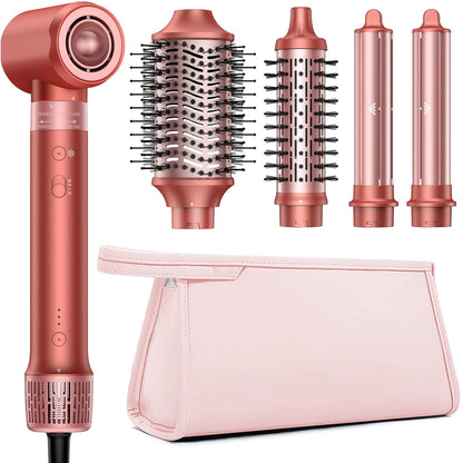 5 in 1 Hair Styler Hair Dryer Brush - High-Speed Hot Air Styler Wrap, Fast Drying No Heat Damage Ionic Blow Dryer Brush for Volumize, Curl, Straighten, Frizz-Free Multi Stylers with Travel Bag