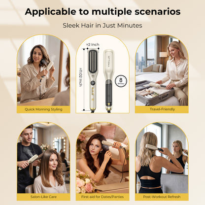 HITTIONA 3-in-1 Steam Hair Straightener Brush – Ionic, Dual Voltage, Anti-Frizz