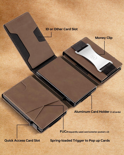 Wallet for Men Slim Minimalist- Mens Wallet with POP UP Wallet Card Holder Fits Front Pocket, Bifold Rfid Blocking Mens Leather Wallet with Metal Money Clip and Gift Box