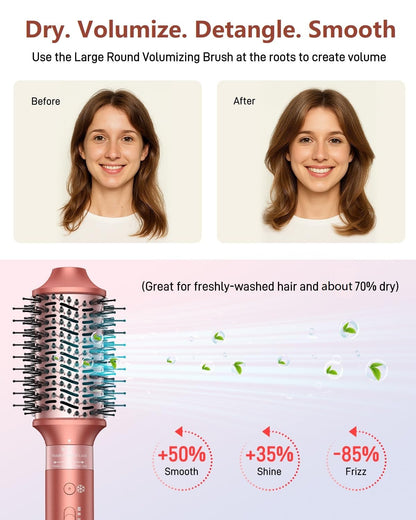 5 in 1 Hair Styler Hair Dryer Brush - High-Speed Hot Air Styler Wrap, Fast Drying No Heat Damage Ionic Blow Dryer Brush for Volumize, Curl, Straighten, Frizz-Free Multi Stylers with Travel Bag