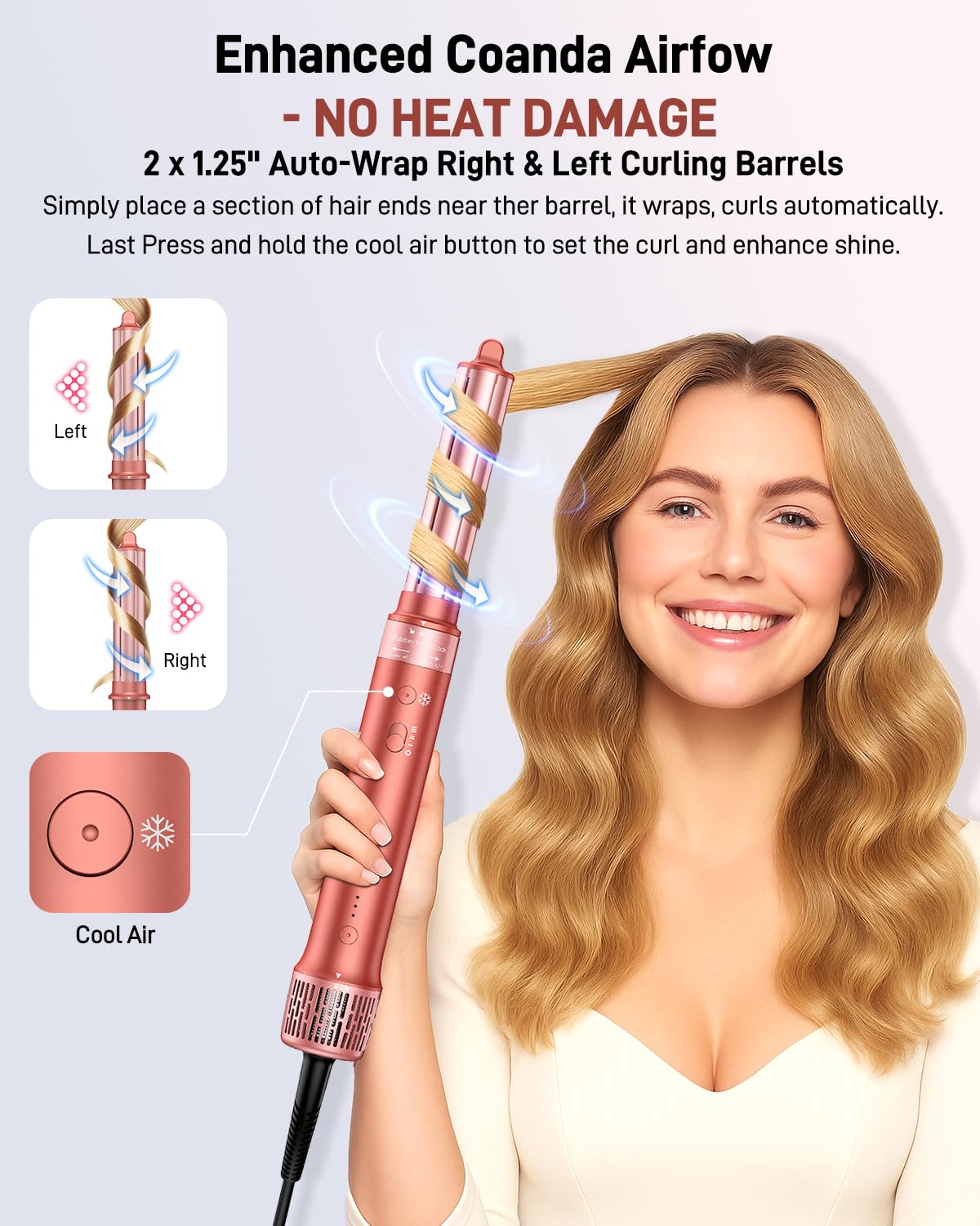 HITTIONA 5-in-1 Hair Styler, High Speed Ion Hair Dryer, Multi Airstyler, No Heat Damage, Automatic Curling Iron, with Frizz-Free Volume Brush, for Styling, Volumising, Curling and Straightening, with