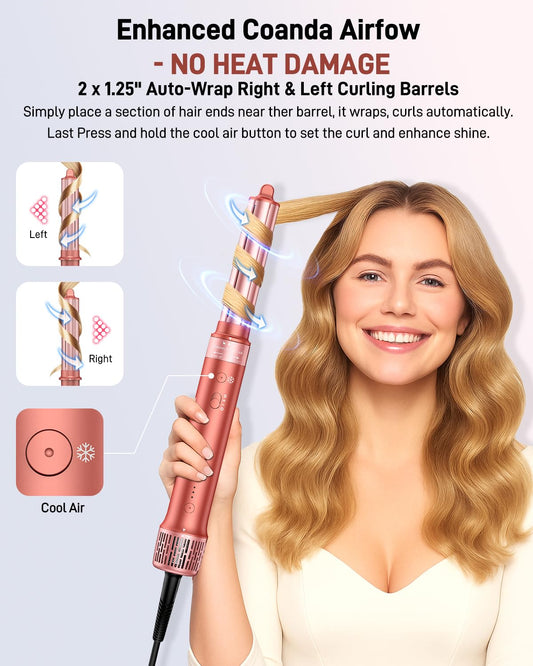 HITTIONA 5-in-1 Hair Styler, High Speed Ion Hair Dryer, Multi Airstyler, No Heat Damage, Automatic Curling Iron, with Frizz-Free Volume Brush, for Styling, Volumising, Curling and Straightening, with