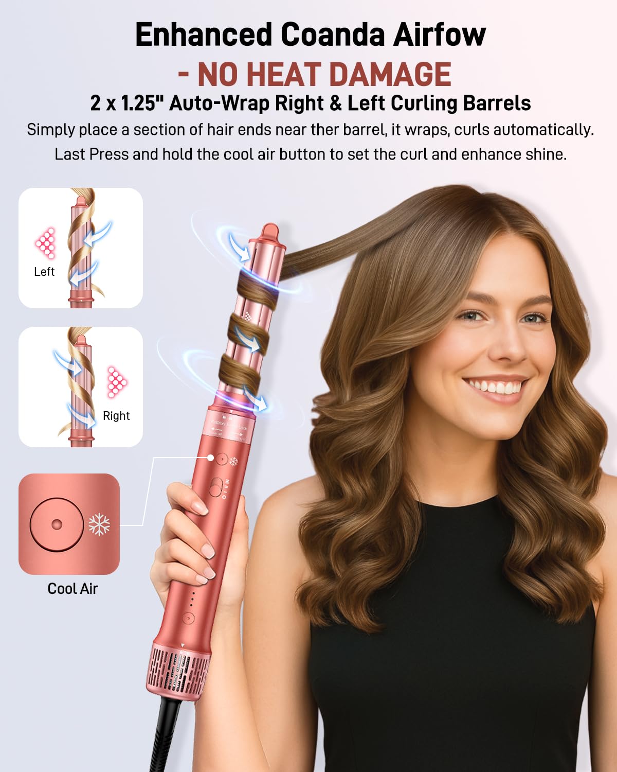 HITTIONA 5-in-1 Hair Styler, High Speed Ion Hair Dryer, Multi Airstyler, No Heat Damage, Automatic Curling Iron, with Frizz-Free Volume Brush, for Styling, Volumising, Curling and Straightening, with