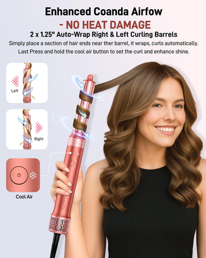 HITTIONA 5-in-1 Hair Styler, High Speed Ion Hair Dryer, Multi Airstyler, No Heat Damage, Automatic Curling Iron, with Frizz-Free Volume Brush, for Styling, Volumising, Curling and Straightening, with