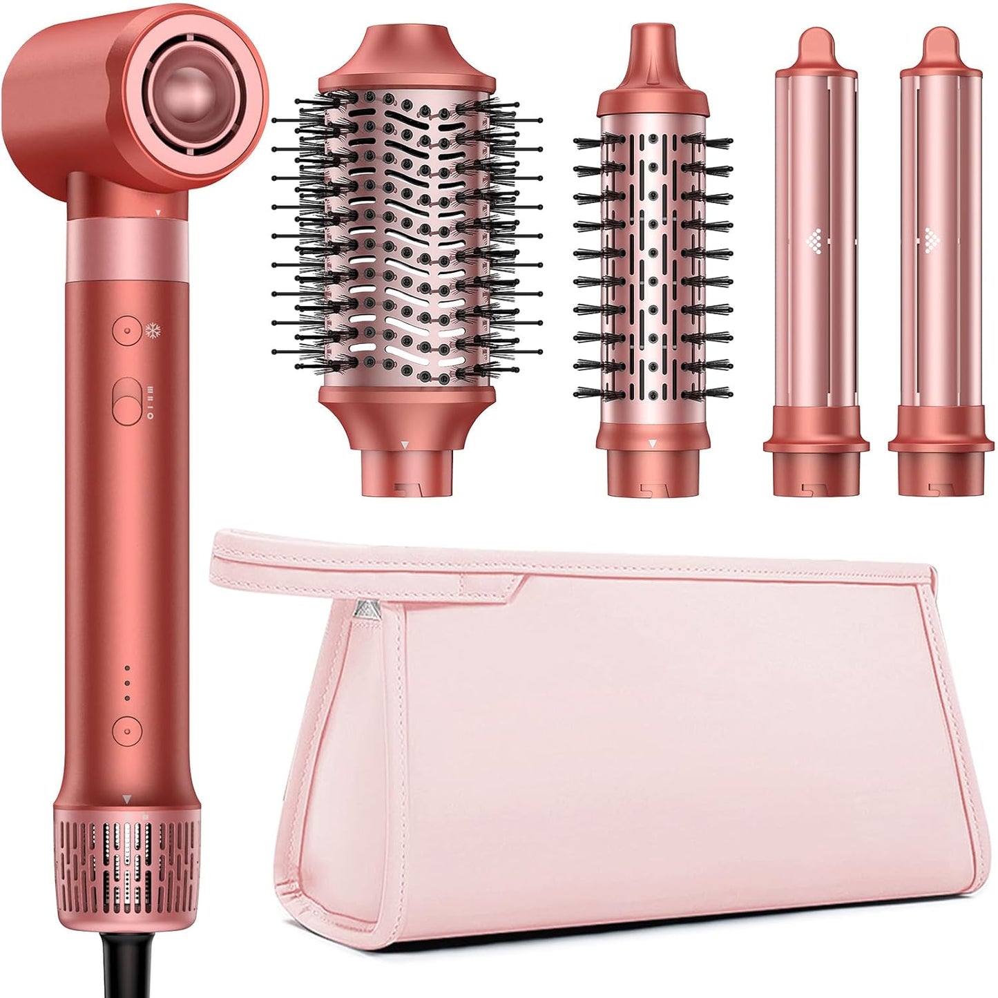HITTIONA Airstyler 5-in-1 with Curling Iron Car Wrap, and High Speed Ion Hair Dryer, Hair Styler for Quick Drying, No Heat Damage, Fluffy Curls & Silky Hair, with Travel Bag