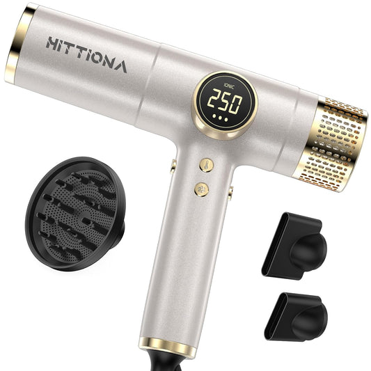 HITTIONA Travel Ion Hair Dryer with Diffuser Negative Ion Hair Dryer, Quick Drying, for All Hair Types, No Heat Damage, Lightweight, Low Noise, Dual Voltage Hair Dryer (100-240 V) for Home, Travel